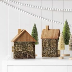 Wondershop 7.5” Mercury Style Glass House with Wood Roof Christmas Village